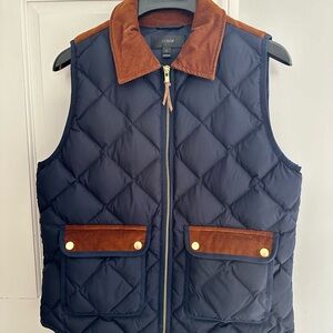 J. Crew Navy Quilted Vest with Brown corduroy Accents